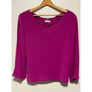 Women's Joey L Vintage Fuchsia Dress Blouse Split Sleeves Zipper Side Top Sz  S